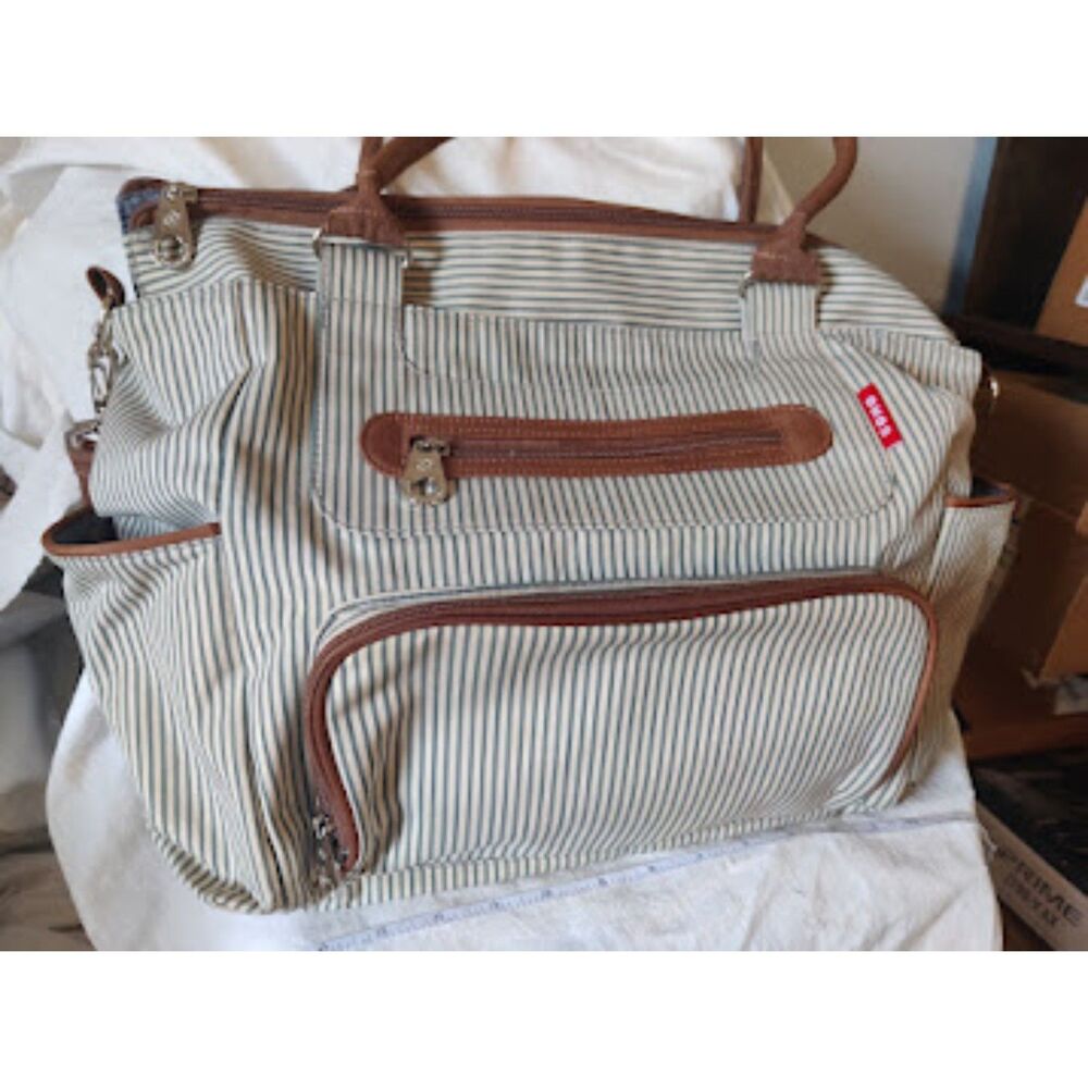Soho Striped Diaper Bag Multi Pocket Travel Tote Ticking Stripe Canvas